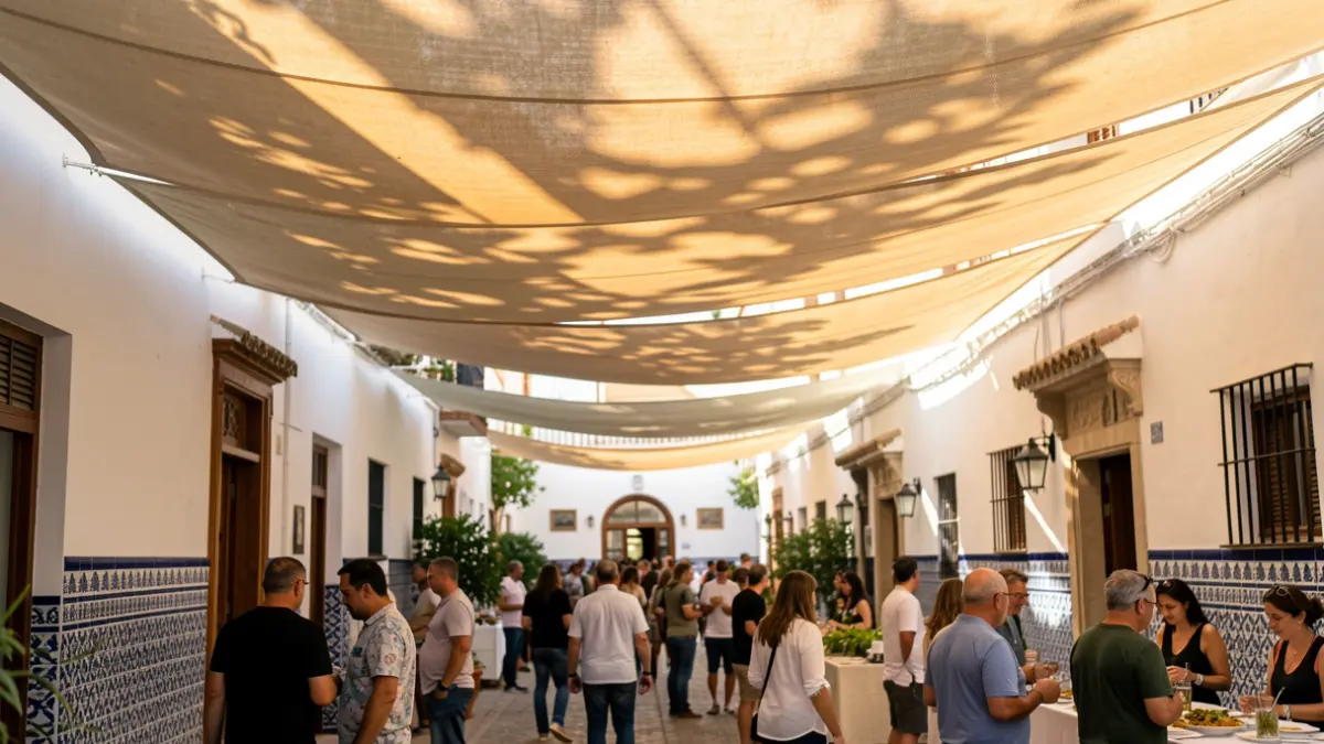 Generic image of awnings providing shade at an outdoor event in Andalusia.