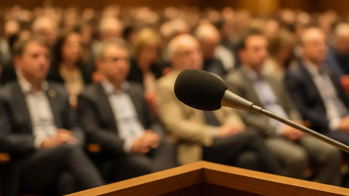 Generic image of a microphone on a podium during an event or conference.