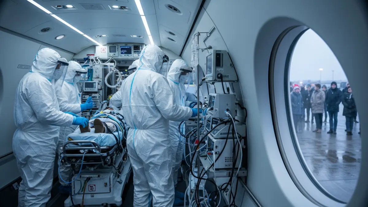 Image of a specialized medical aerovacuation team inside an aircraft.