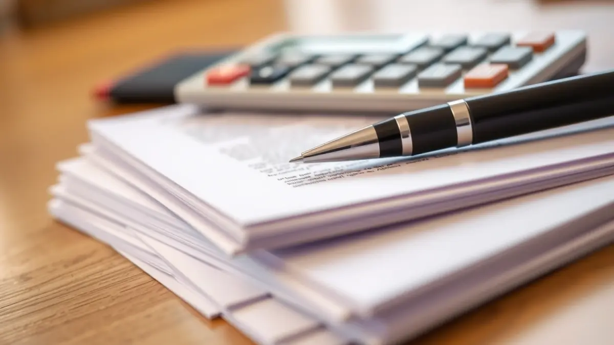 Generic image of official documents and a calculator, symbolizing tenders and finances.