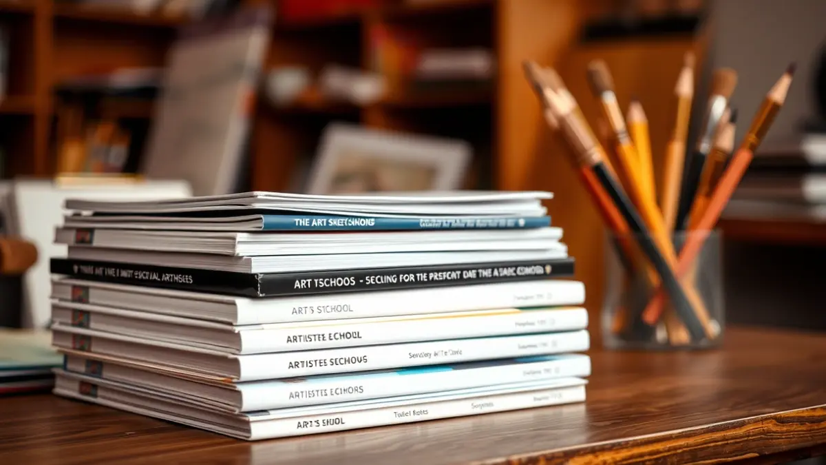 Generic image of art books and materials in a studio.