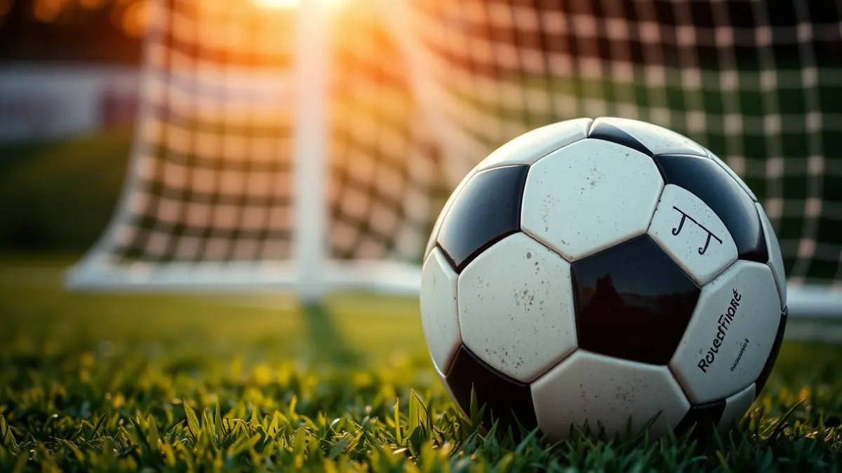 Imagen genérica de un balón de fútbol sobre el césped de un campo, con la portería desenfocada al fondo.