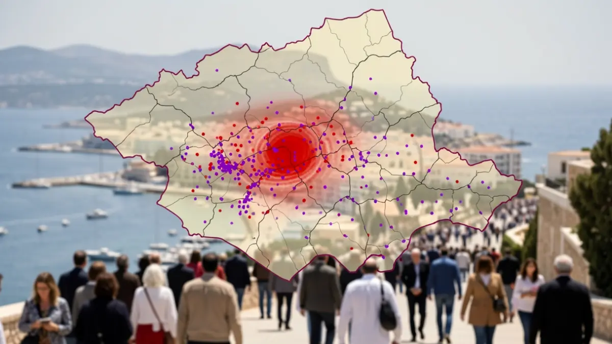 Mapa sísmico de la provincia de Almería con zonas de alta actividad resaltadas.