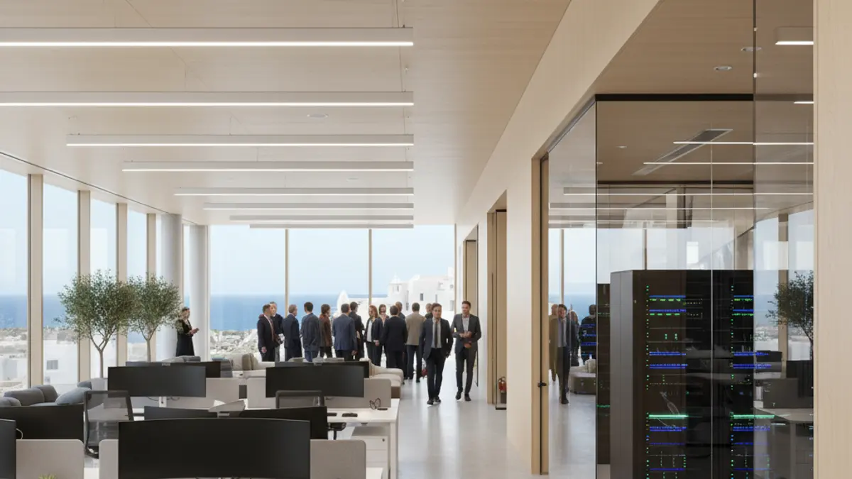 Generic image of a renovated office interior with modern equipment.