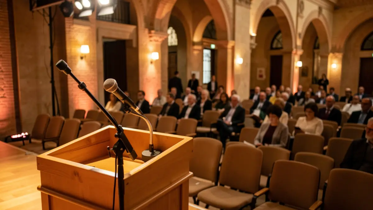 Image of a conference room prepared for a professional event.