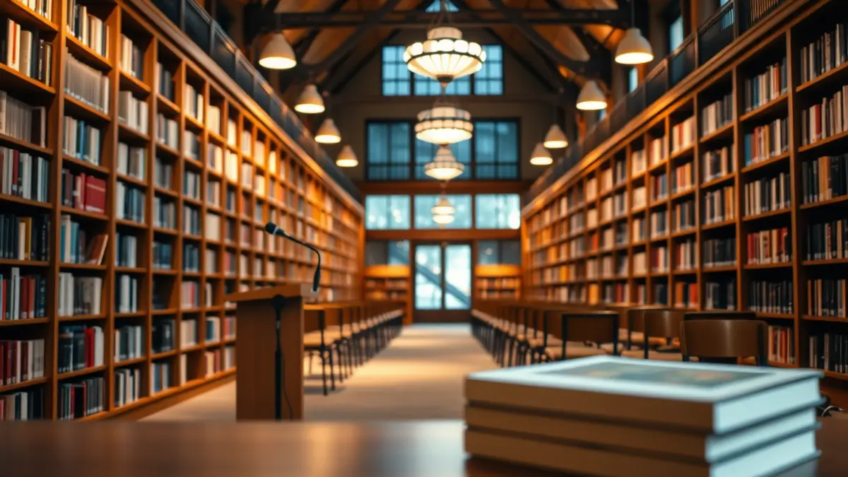 Generic image of a book presentation in a library.