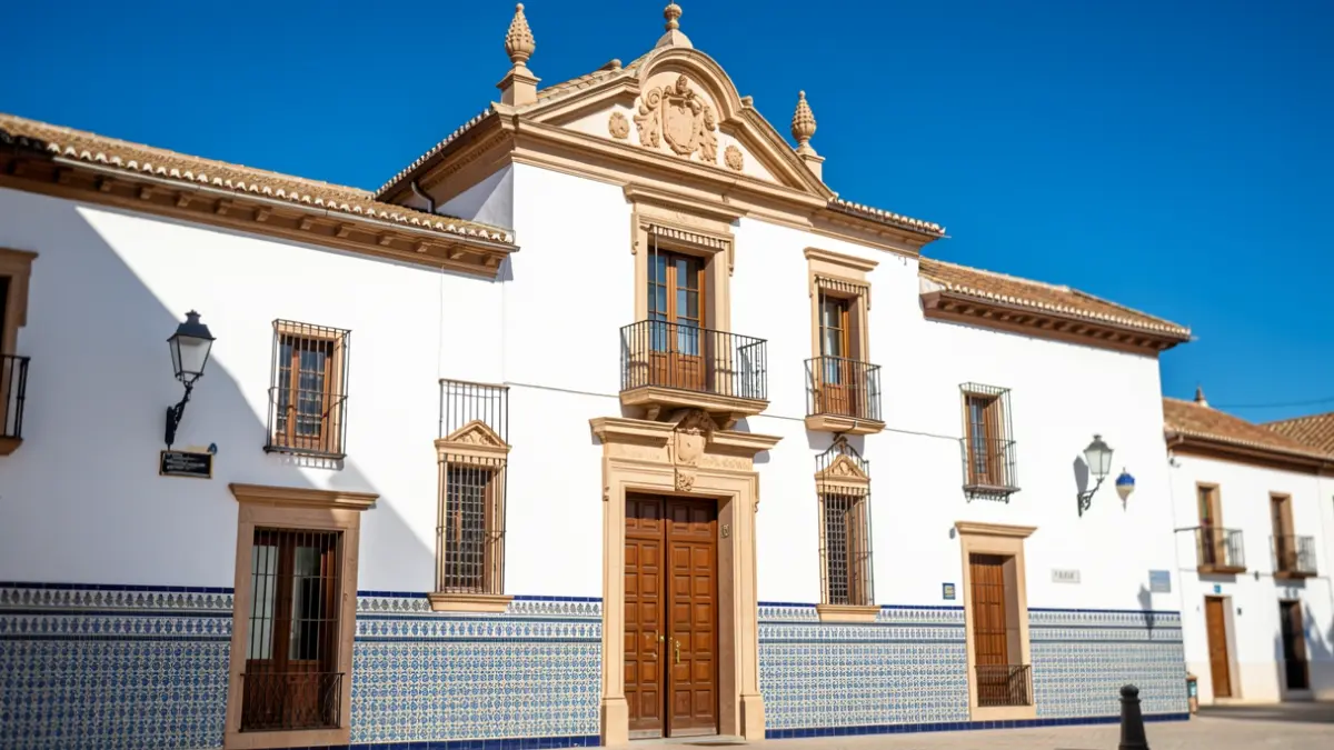 Facade of an Andalusian town hall with architectural details.
