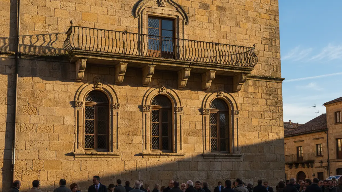 Fachada del ayuntamiento de Niebla bajo el sol de la tarde