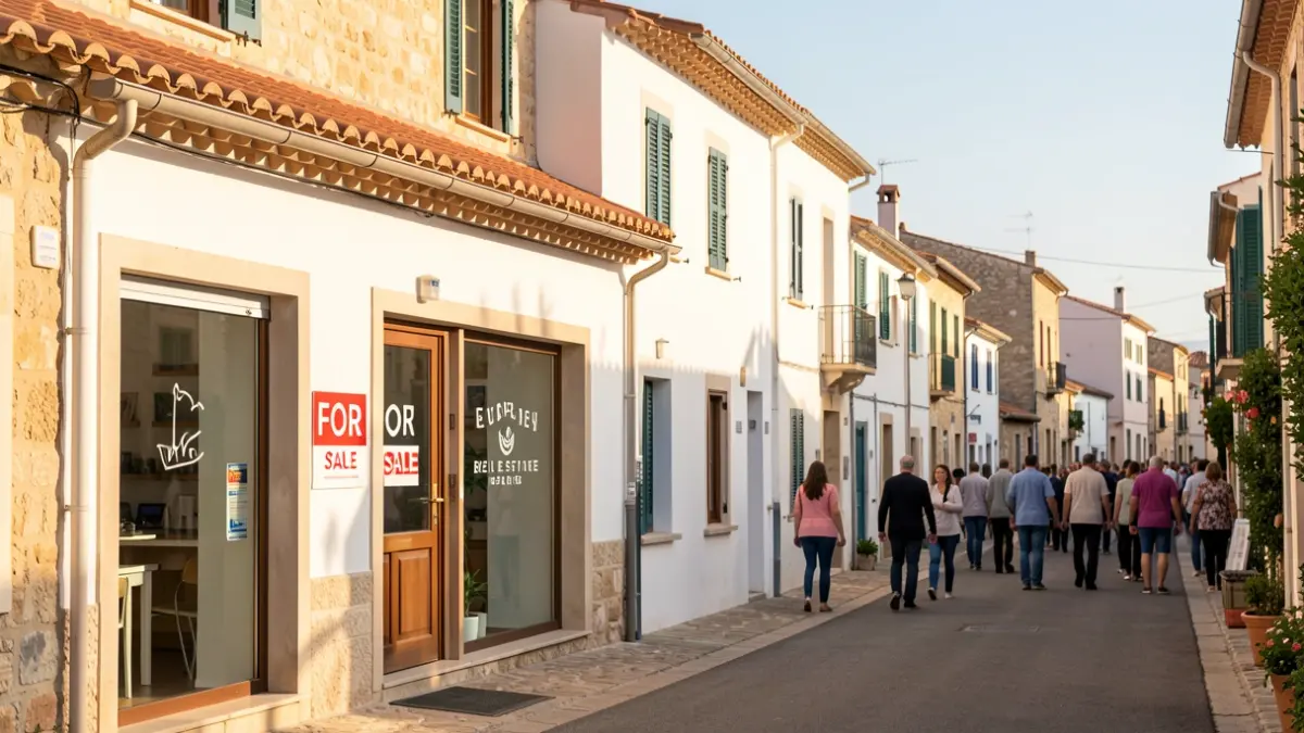Facade of a real estate agency in a Mediterranean town.