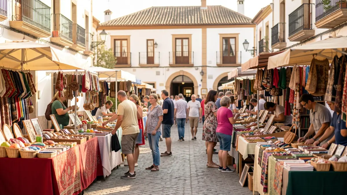 Generic image of the Olvera Stock Fair with shops and family activities.