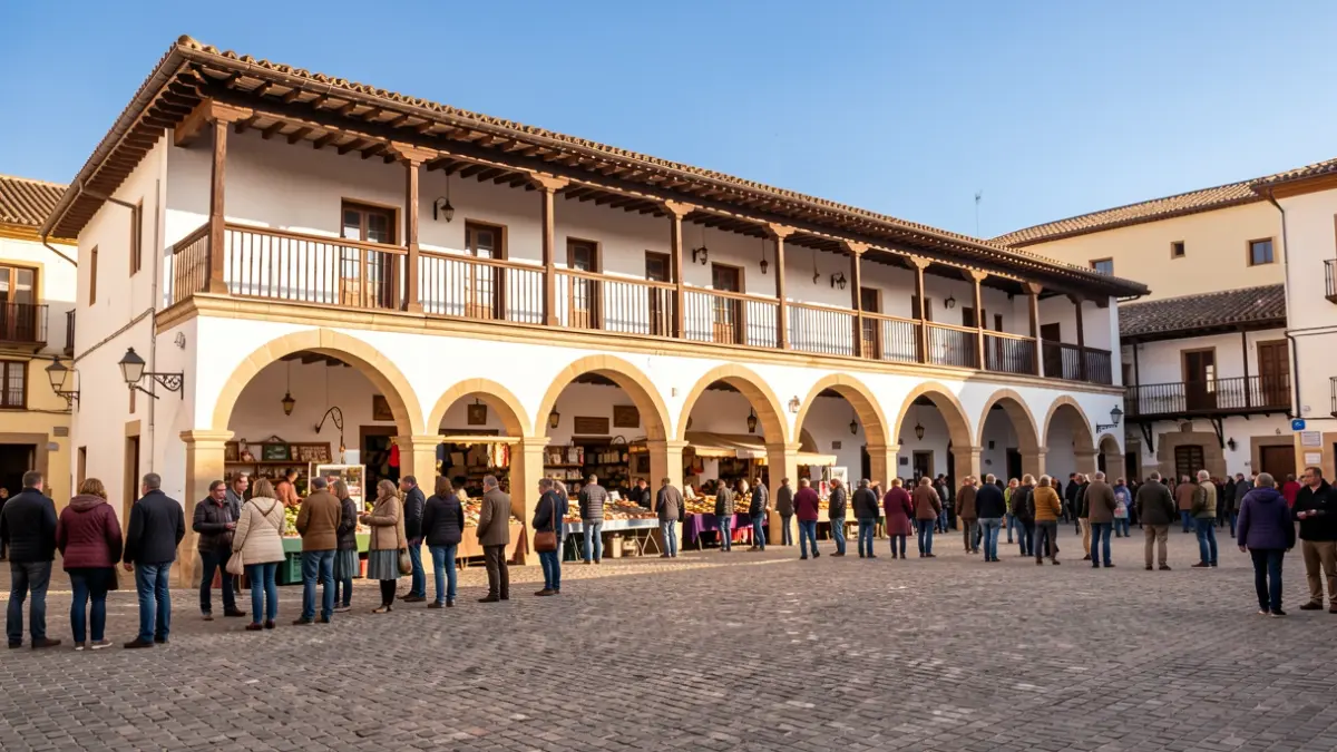 Generic image of the Olvera Market, a traditional white building with arches.