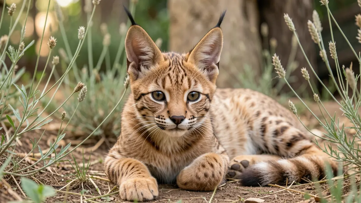 Iberian lynx cub at the La Olivilla breeding center in Jaén.