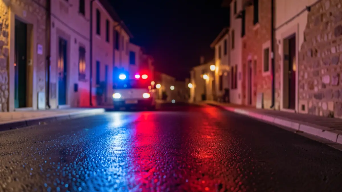 Generic image of police emergency lights reflecting on wet asphalt at night.