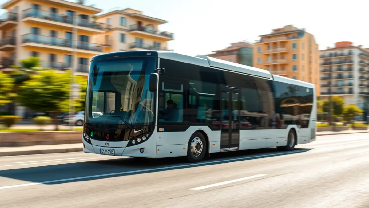 Generic image of a modern bus in a Mediterranean city.