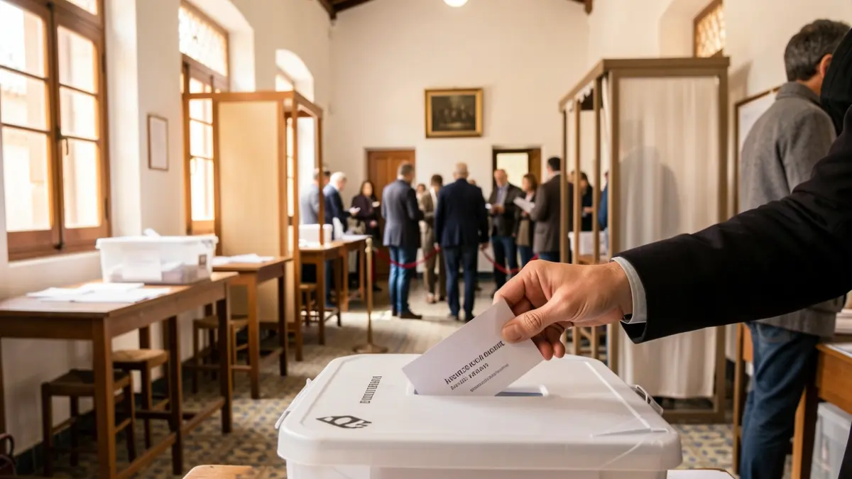Image of an Andalusian polling station with ballot boxes and voting booths.