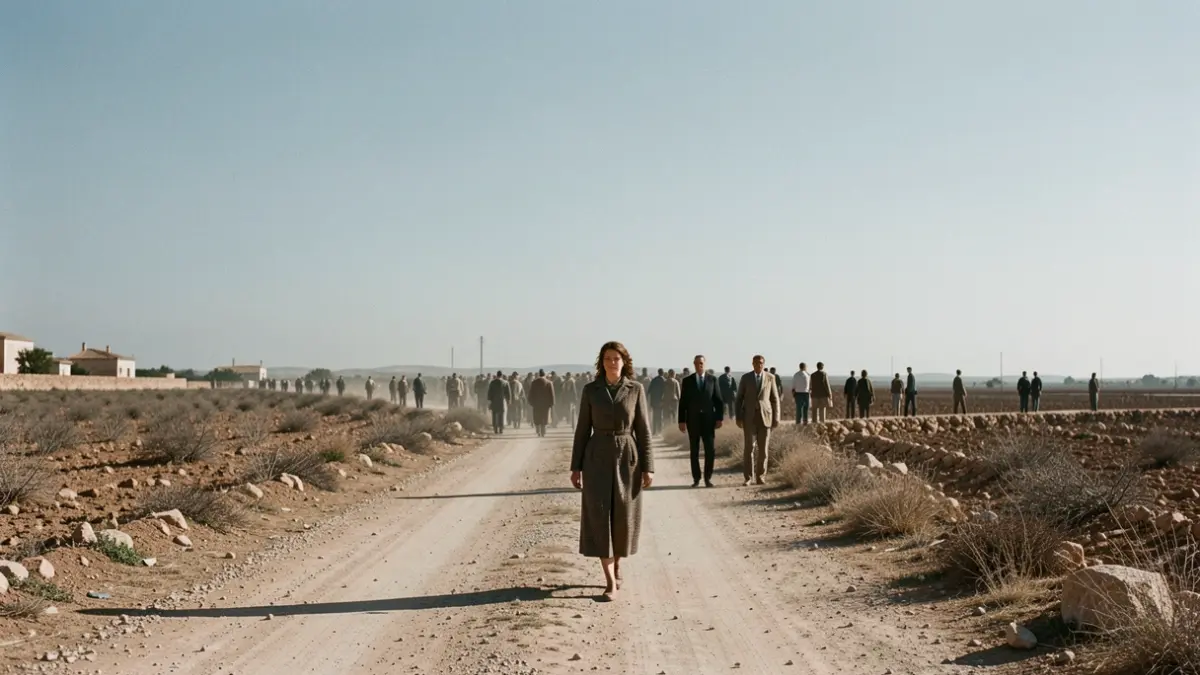 Imagen de una mujer caminando por un camino rural en Almería, evocando la ambientación de la película 'Ana no'.
