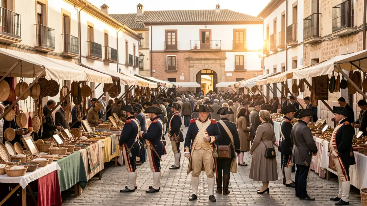 Imagen de la Fiesta de las Mozuelas en Peligros con recreaciones históricas y mercado napoleónico.