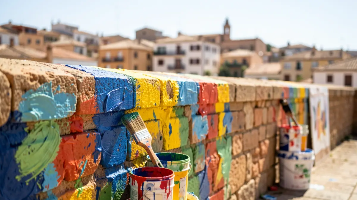 Imagen de muros urbanos en Jaén siendo pintados como parte de un plan de empleo.