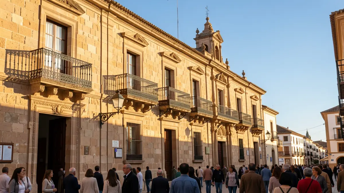 Fachada del Ayuntamiento de Puerto Real en un día soleado.