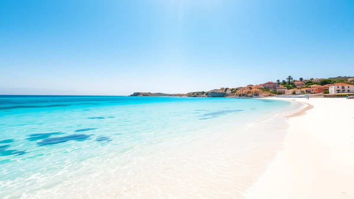 Imagen de una playa de arena blanca y aguas turquesas en la costa andaluza.