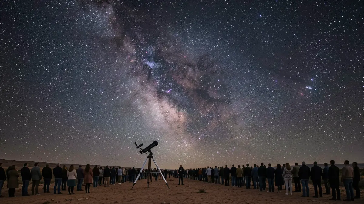Imagen genérica del cielo nocturno estrellado sobre un paisaje árido andaluz.