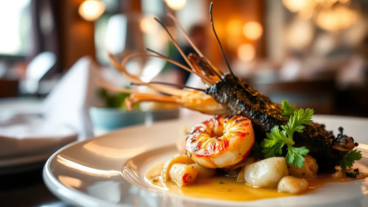 Generic image of a gourmet seafood dish in a restaurant.