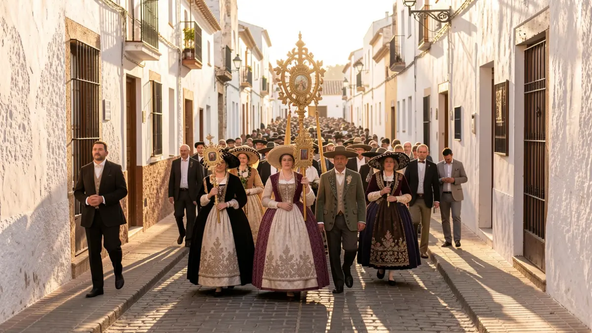 Imagen genérica de una procesión de hermandad rociera en Andalucía.