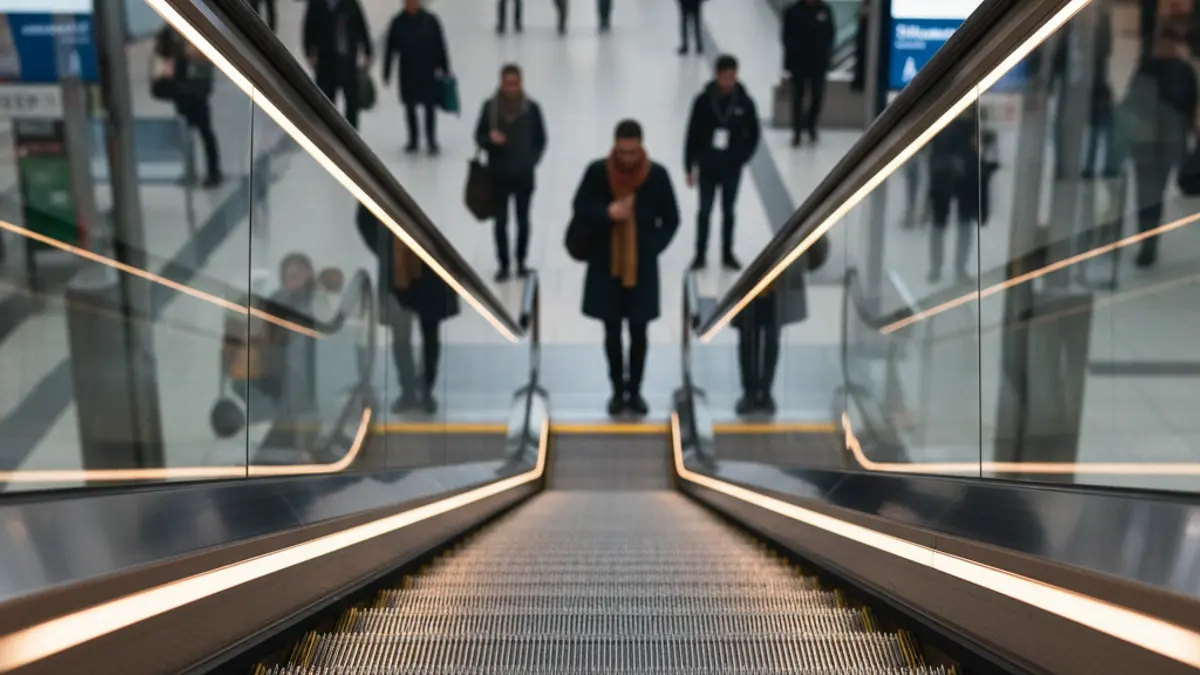 Generic image of an escalator in a train station.