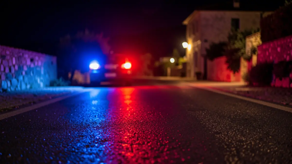 Generic image of emergency lights on a road at night.