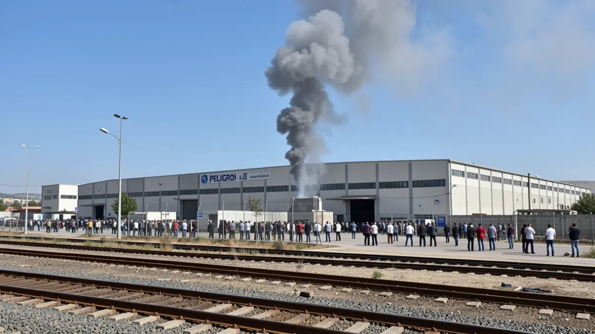 Imagen de una columna de humo sobre una nave industrial en el Polígono Juncaril de Peligros, Granada.