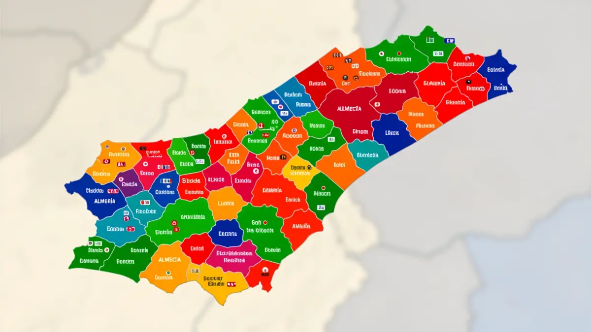 Map of electoral results by municipalities in the province of Almería.