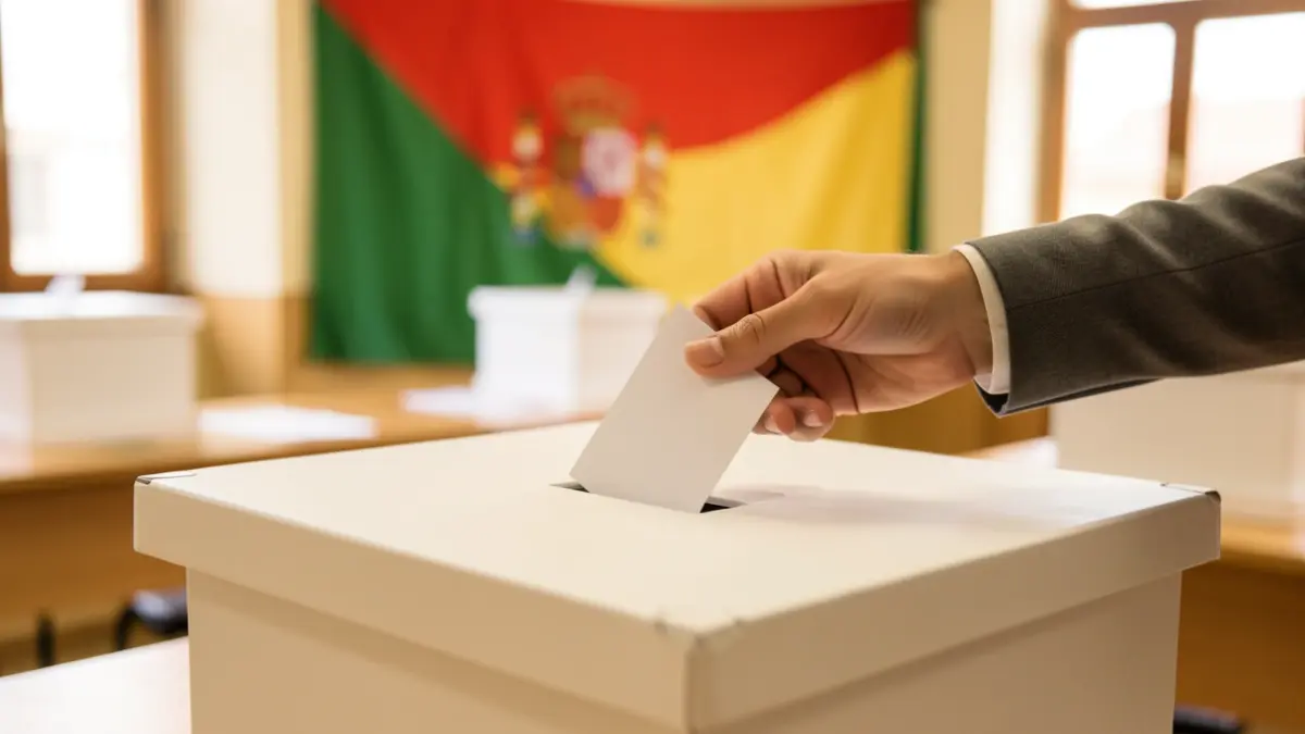 Close-up of a ballot box with a hand casting a vote.