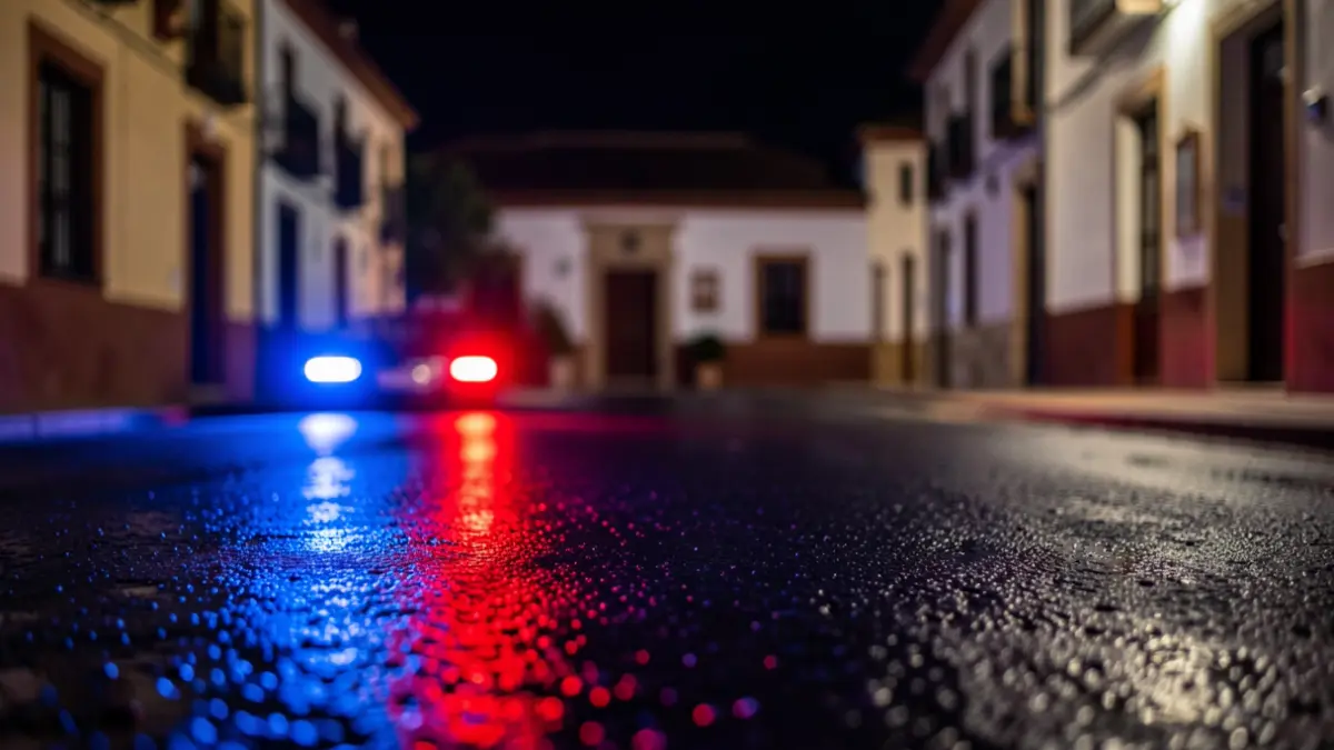 Generic image of police emergency lights reflecting on wet asphalt at night.