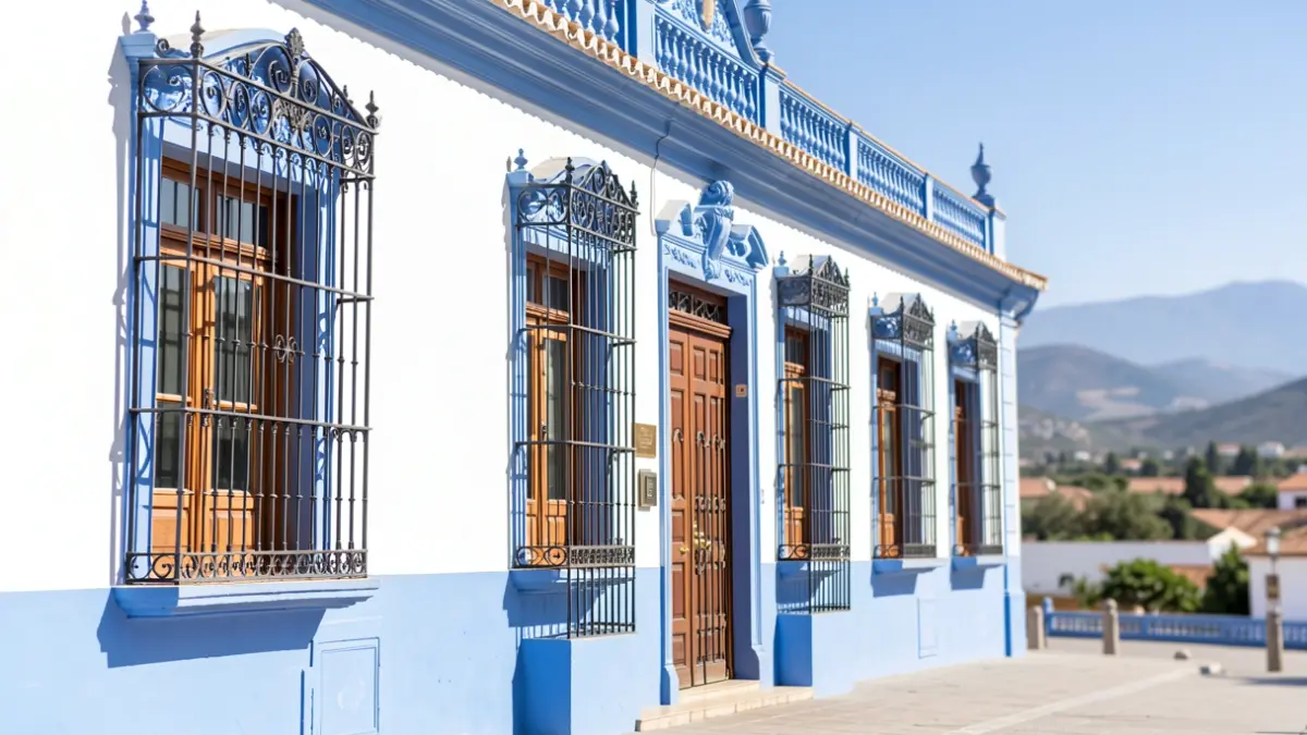 Facade of the San Roque Town Hall, an Andalusian building with ornamental details.