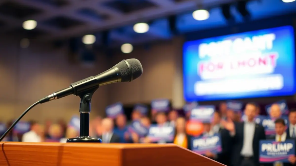 Generic image of a podium with a microphone at a political event.