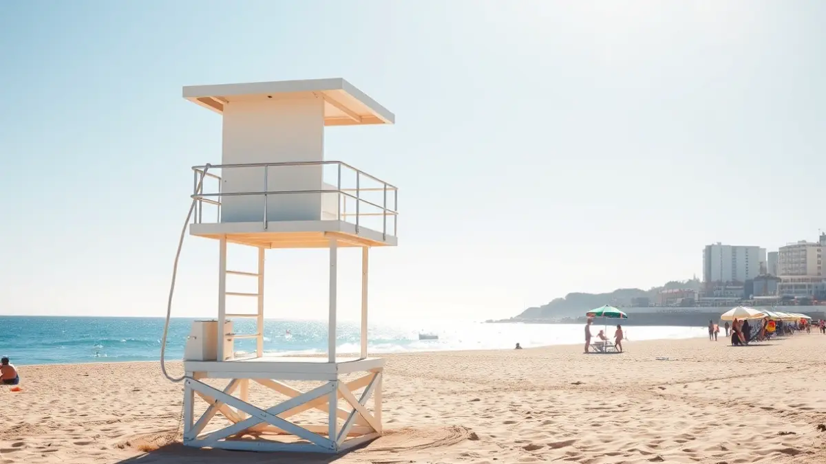 Image of a lifeguard tower on a beach in Málaga.