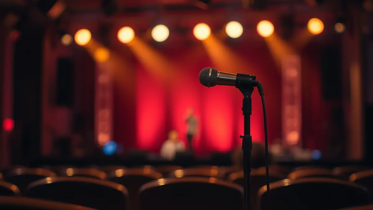 Generic image of a microphone on a stage, symbolizing a musical talent event.