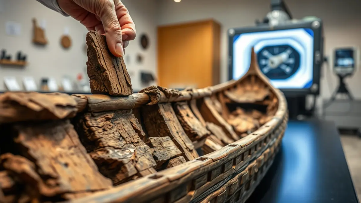 Image of Andalusian boat fragments being analyzed with 3D technology.