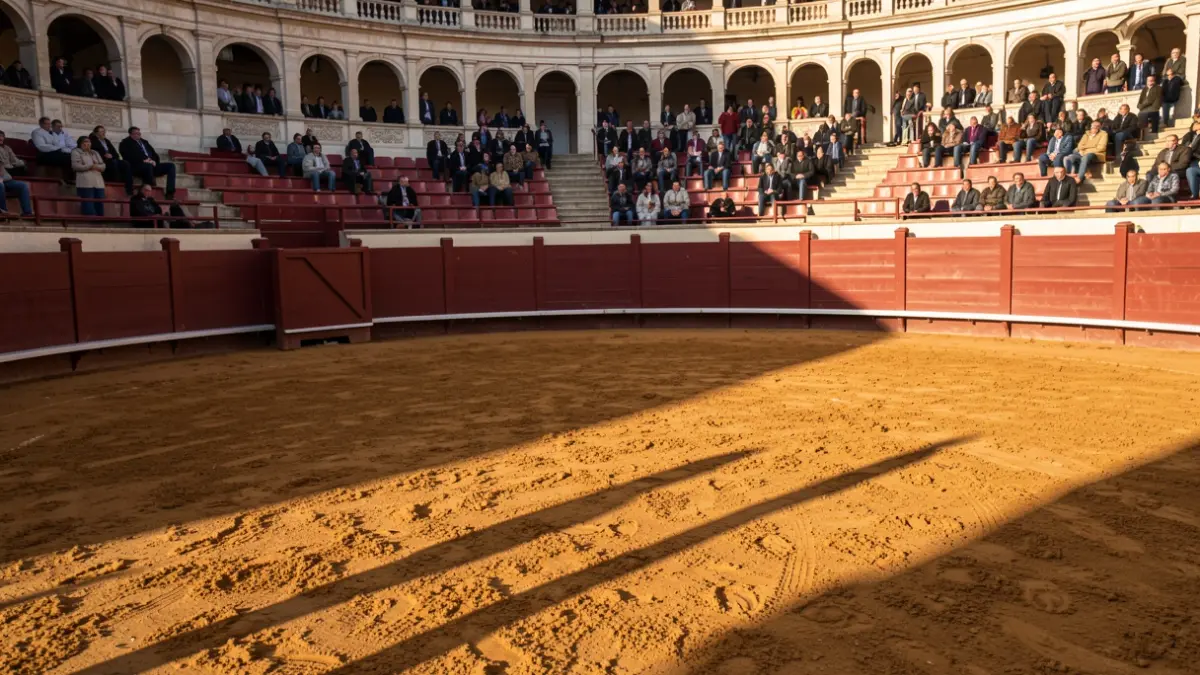 Imagen genérica de una plaza de toros vacía al atardecer.