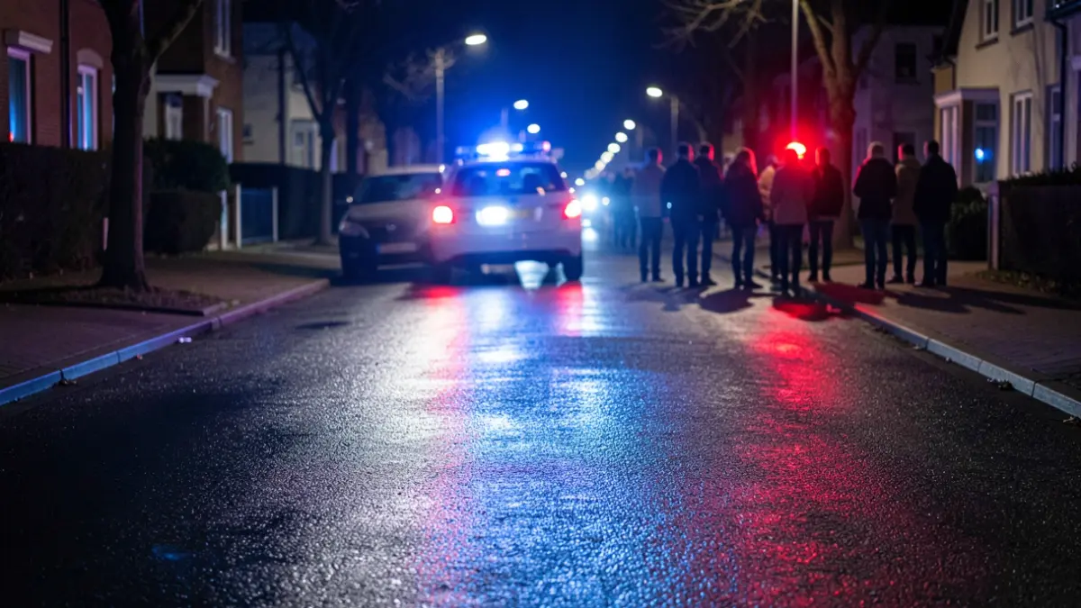 Generic image of police emergency lights reflecting on wet asphalt at night.