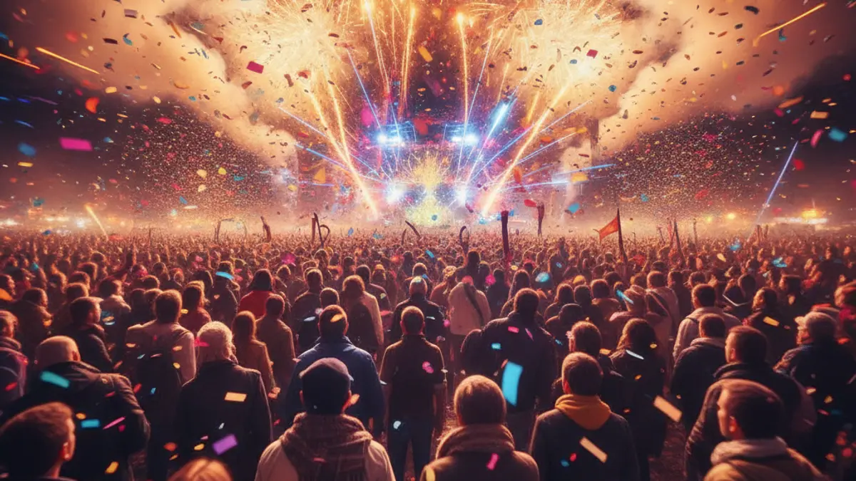 Generic image of a music festival with lights and confetti.