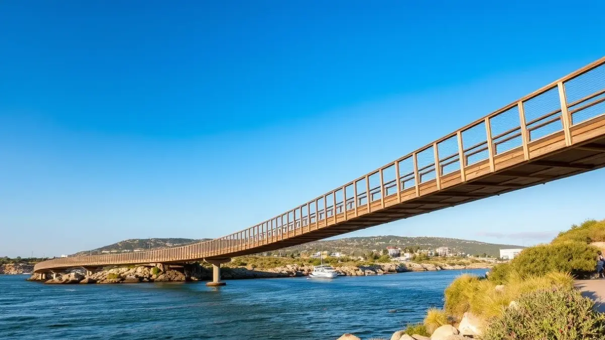 Image of a wooden bridge over a river on the Andalusian coast.