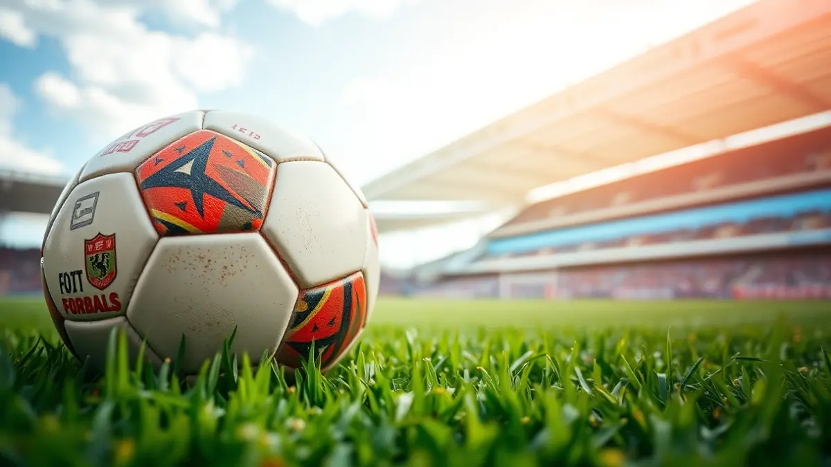 Imagen genérica de un balón de fútbol sobre césped, con un estadio borroso al fondo.
