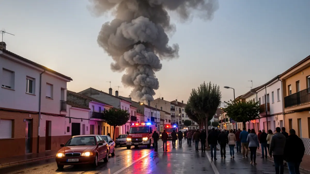 Generic image of smoke coming from a home in Ogíjares with emergency lights.