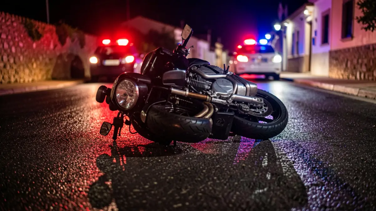 Generic image of emergency lights reflecting on wet asphalt of an Andalusian road at night.