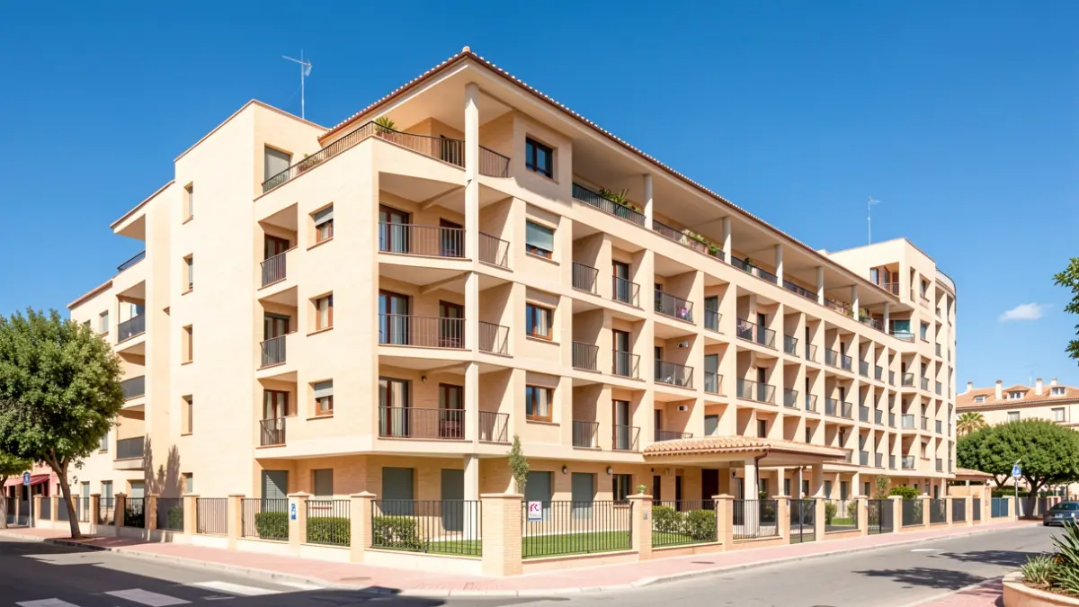 Fachada de una residencia universitaria en la zona de la Cartuja en Sevilla.