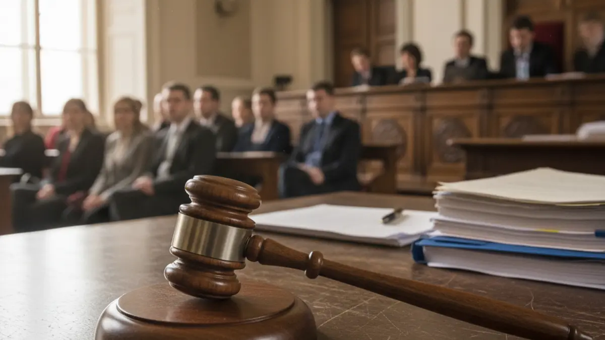 Generic image of a judge's gavel on a desk in a courtroom.
