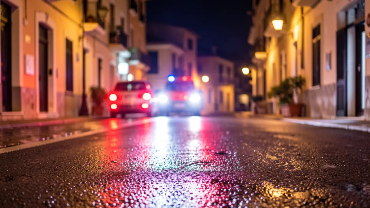 Generic image of emergency lights on an urban street at night.