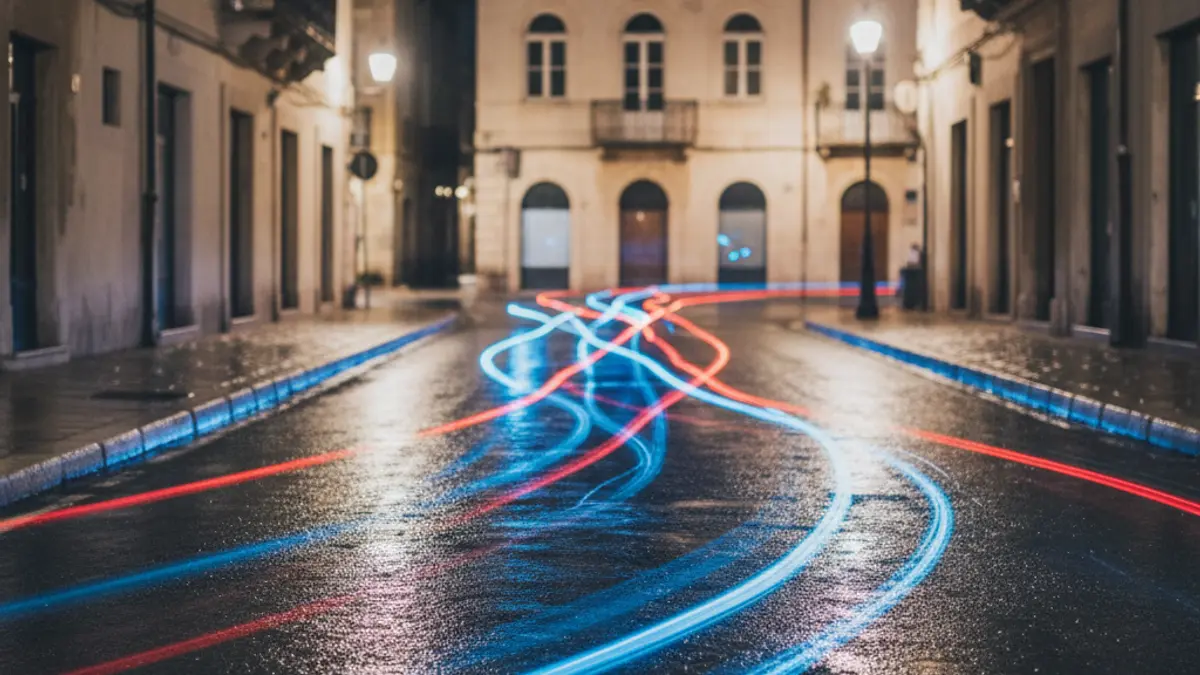 Generic image of emergency lights reflected on wet asphalt.