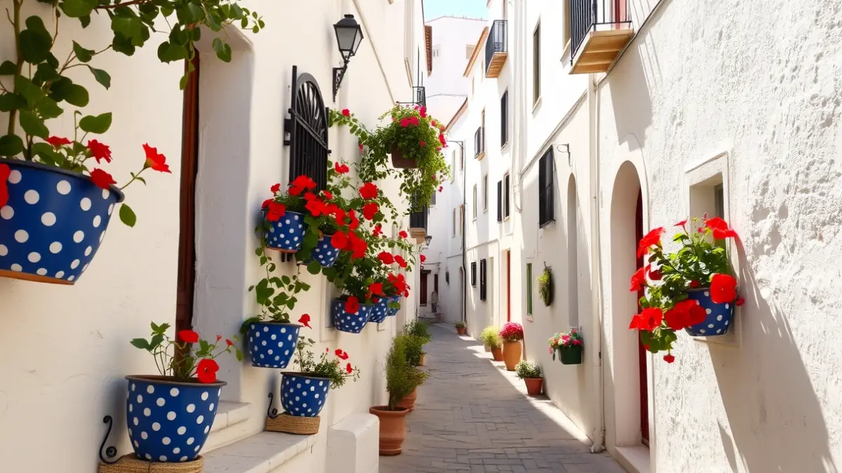 Image of Calleja de los Ángeles in Córdoba, with white walls and geranium pots.